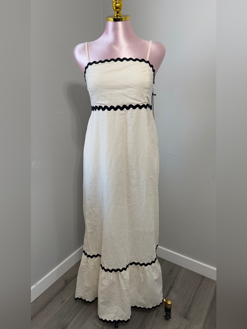 Sincerely Jules White Maxi Dress with Black Ric-Rac Trim